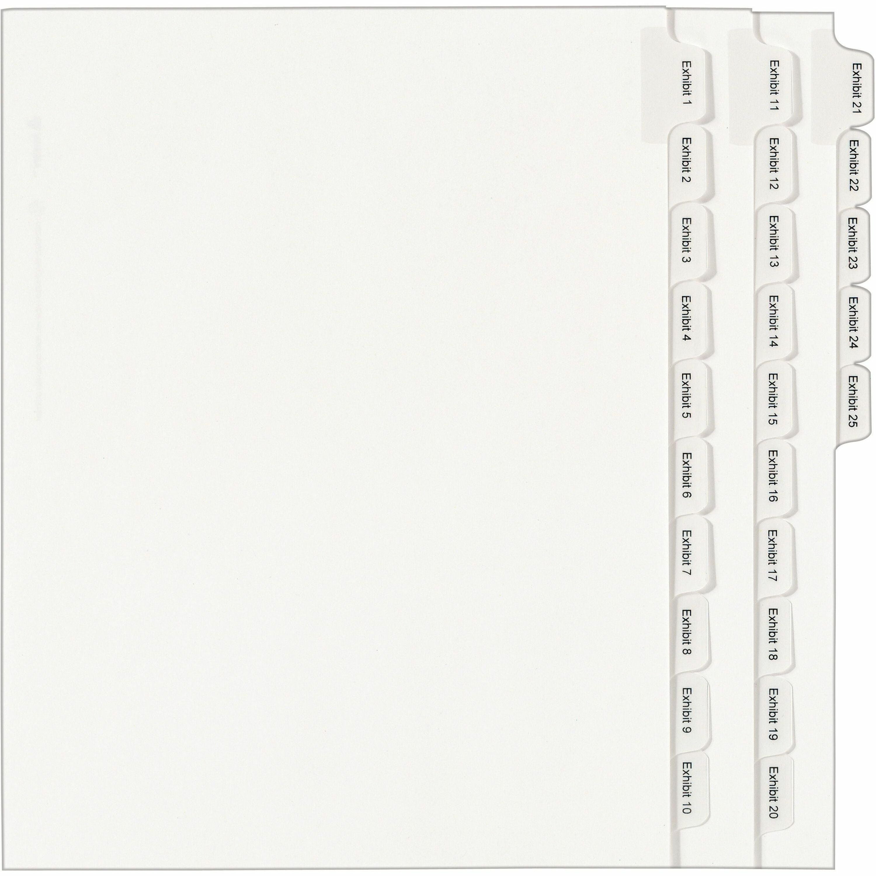 Avery&reg; Index Divider - 1 x Divider(s) - Side Tab(s) - Exhibit 1-25 - 25 Tab(s)/Set - 8.5" Divider Width x 11" Divider Length - Letter - 8.50" Width x 11" Length - White Paper Divider - White Tab(s) - 20% Recycled - 1 Set