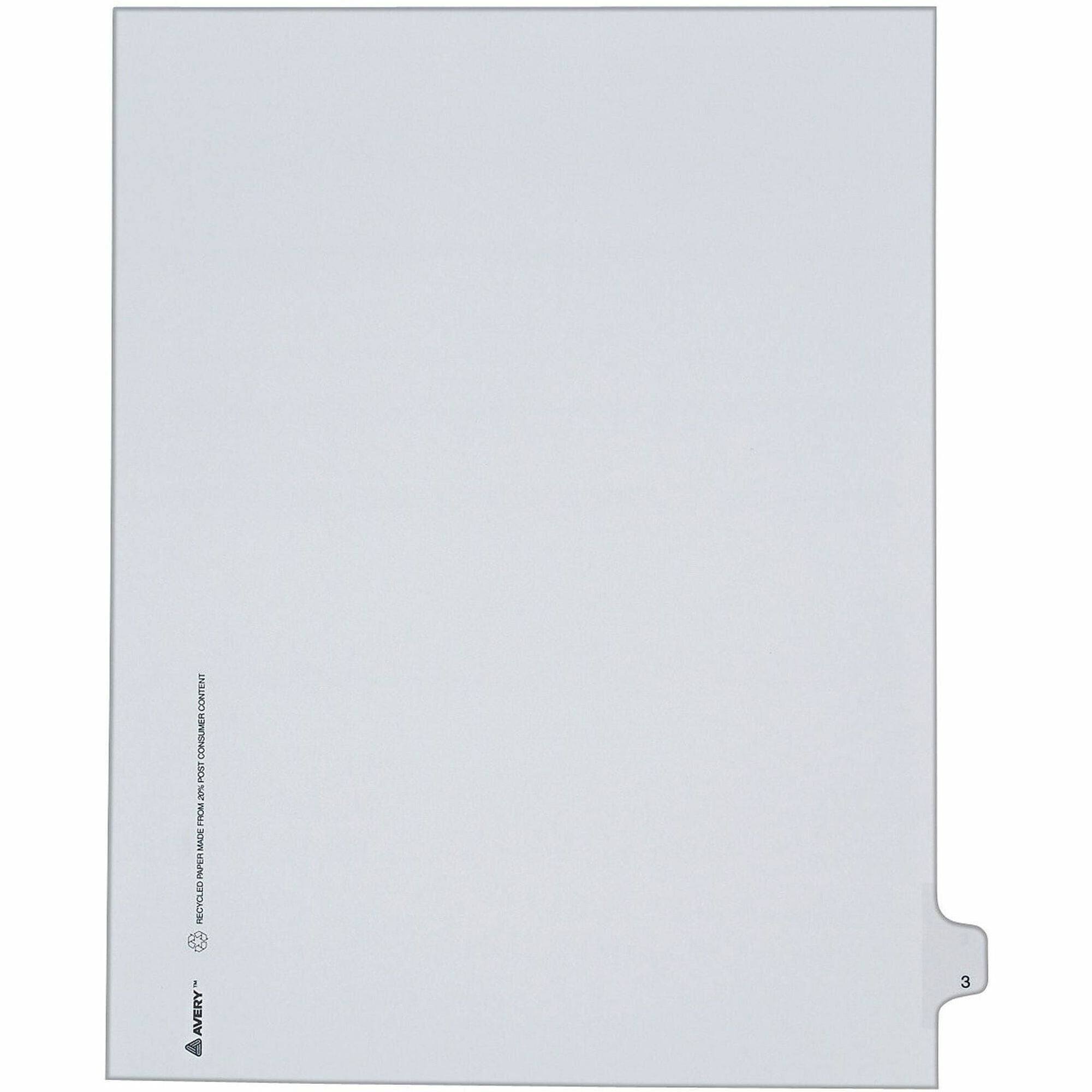 Avery&reg; Alllstate Style Individual Legal Dividers - 25 x Divider(s) - Side Tab(s) - 3 - 1 Tab(s)/Set - 8.5" Divider Width x 11" Divider Length - Letter - 8.50" Width x 11" Length - White Paper Divider - 20% Recycled - 1 Pack