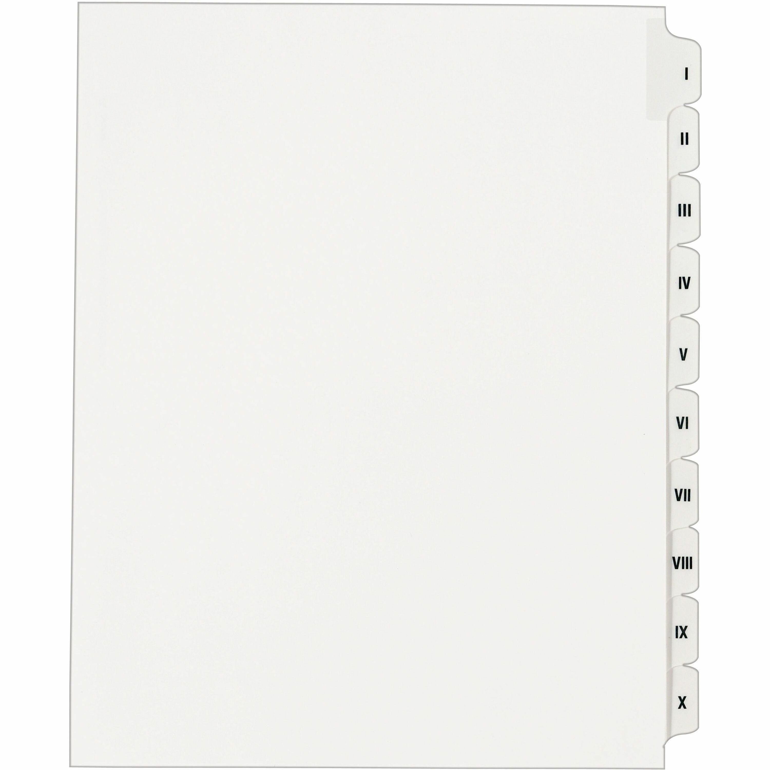 1 x Divider(s) - Side Tab(s) - I-X - 10 Tab(s)/Set - 8.5" Divider Width x 11" Divider Length - Letter - 8.50" Width x 11" Length - White Paper Divider - White Tab(s) - 20% Recycled - 1 Set