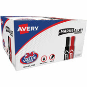 Avery&reg; Marks A Lot Permanent Markers - 4.762500 mm Chisel Marker Point - Red, Black Ink - 24 / Box