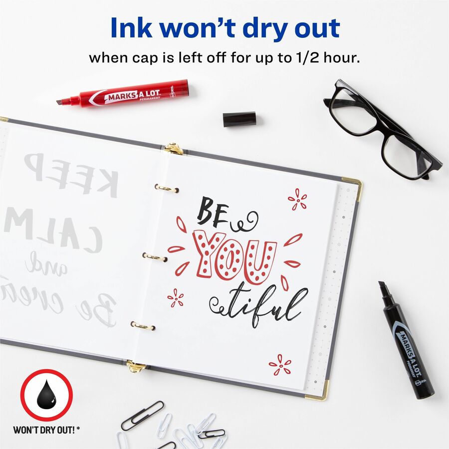 Avery&reg; Marks A Lot Permanent Markers - 4.762500 mm Chisel Marker Point - Red, Black Ink - 24 / Box