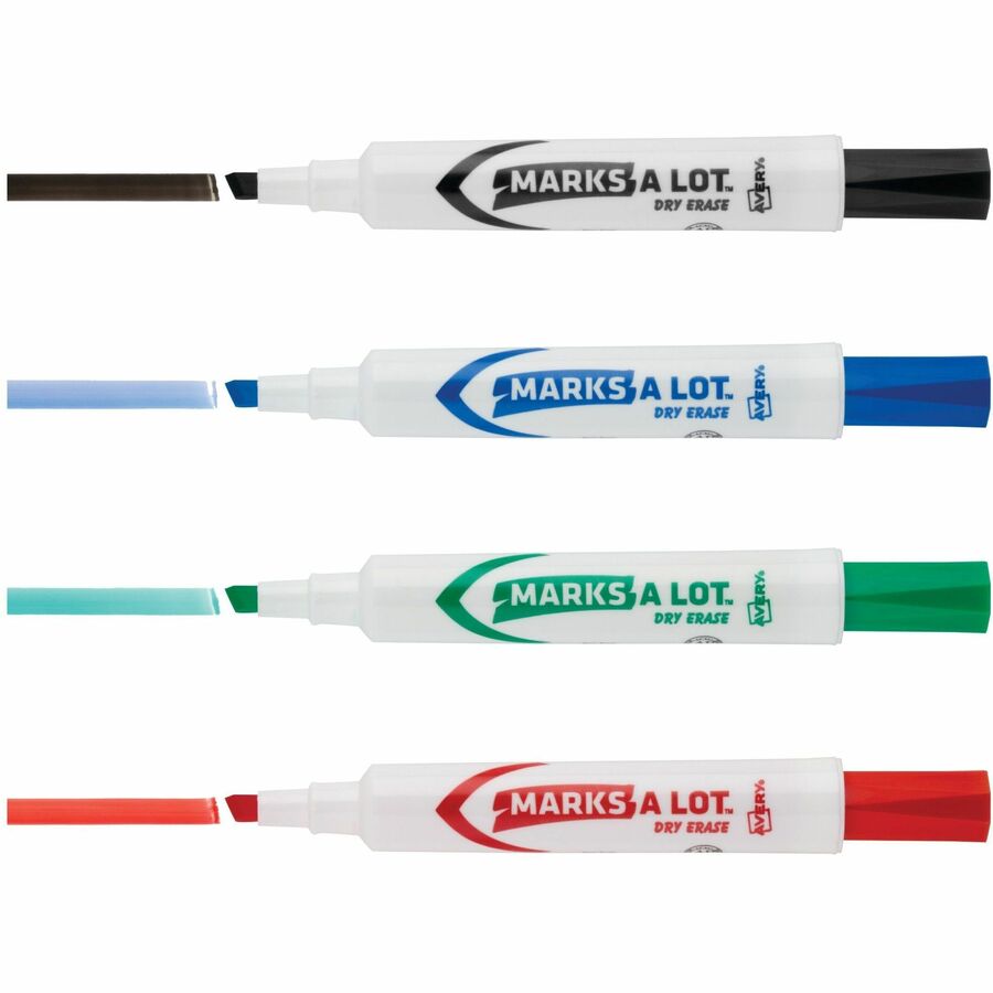 Avery&reg; Marks A Lot Marks A Lot Desk-Style Dry-Erase Markers - Chisel Marker Point - Erasable - Black, Blue, Green, Red Ink - 24 / Box