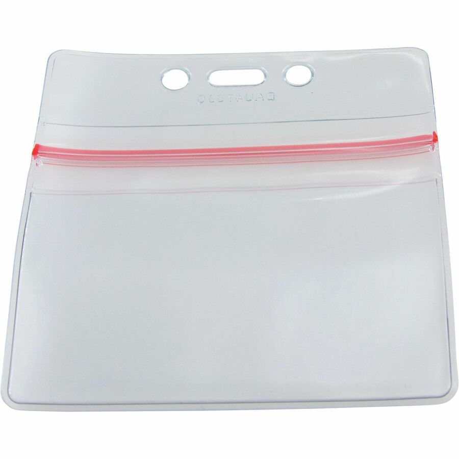 Zip Closure Sealable ID Badge Holders, Horizontal, Clear, Pack of 50