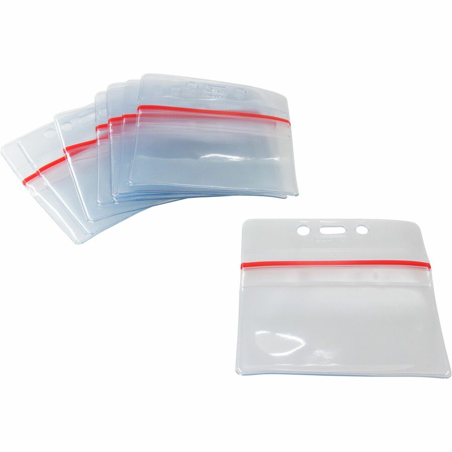 Zip Closure Sealable ID Badge Holders, Horizontal, Clear, Pack of 50