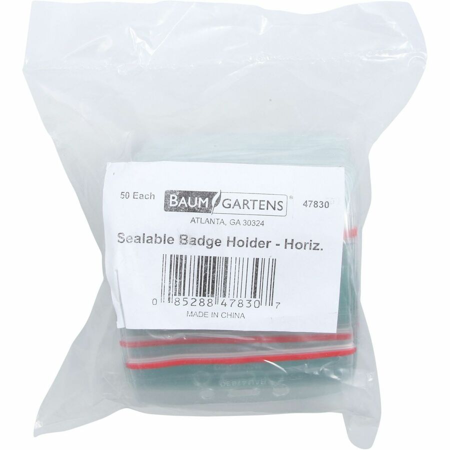 Zip Closure Sealable ID Badge Holders, Horizontal, Clear, Pack of 50