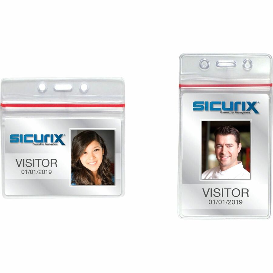 Zip Closure Sealable ID Badge Holders, Horizontal, Clear, Pack of 50