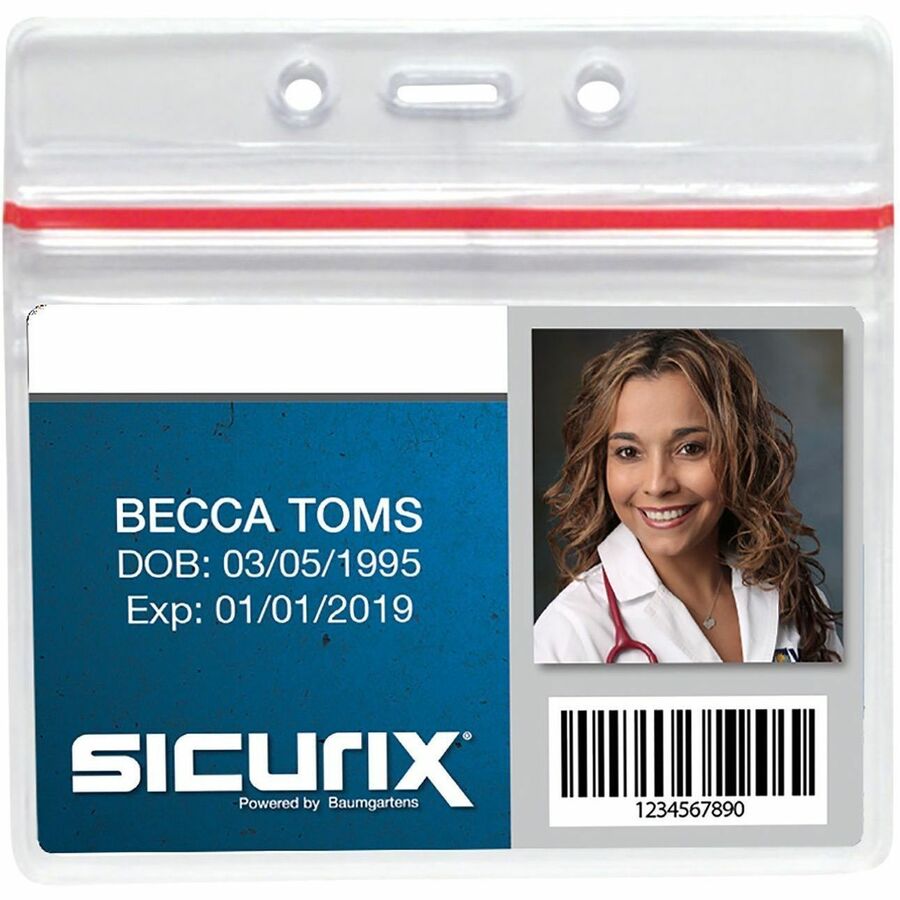 Zip Closure Sealable ID Badge Holders, Horizontal, Clear, Pack of 50