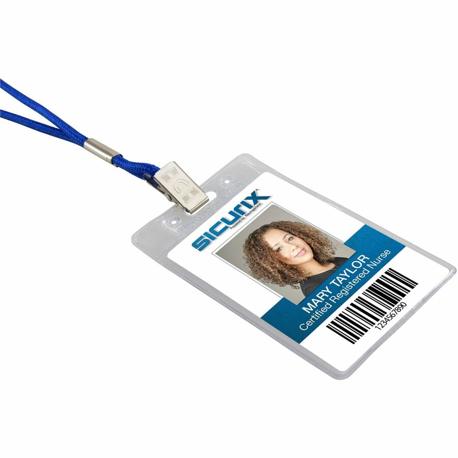 SICURIX Badge Holder - Vertical - 2.4" Height x 3.4" Width - Vinyl - Clear - Sturdy - 12 / Pack