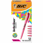 BIC Brite Liner Highlighters - Chisel Marker Point - Fluorescent Pink Ink - Water Based - 1 Dozen
