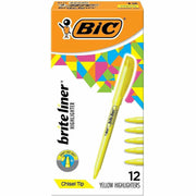 BIC Brite Liner Highlighters - Chisel Marker Point - Fluorescent Yellow Ink - Water Based - 1 Dozen