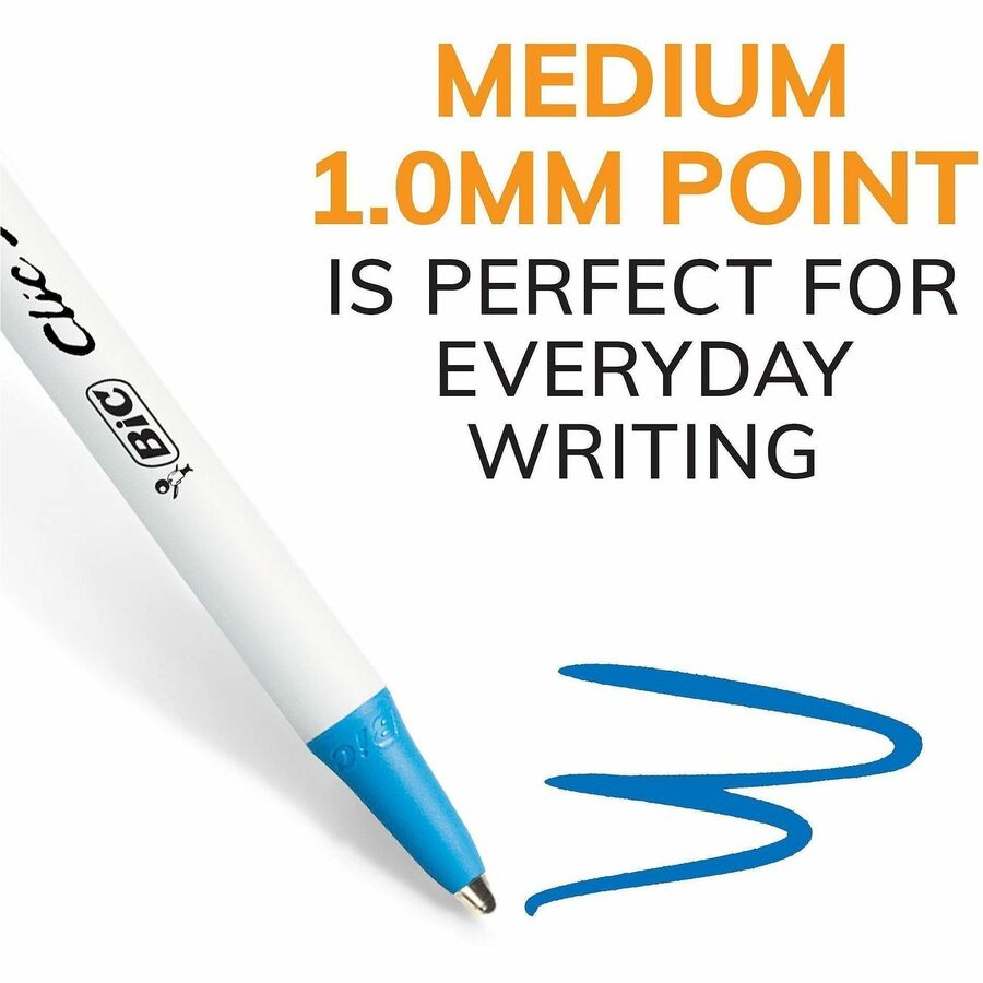 BIC Clic Stic Retractable Ballpoint Pens - Medium Round Pen Point - Retractable - Blue Ink - Clear Barrel - 1 Dozen