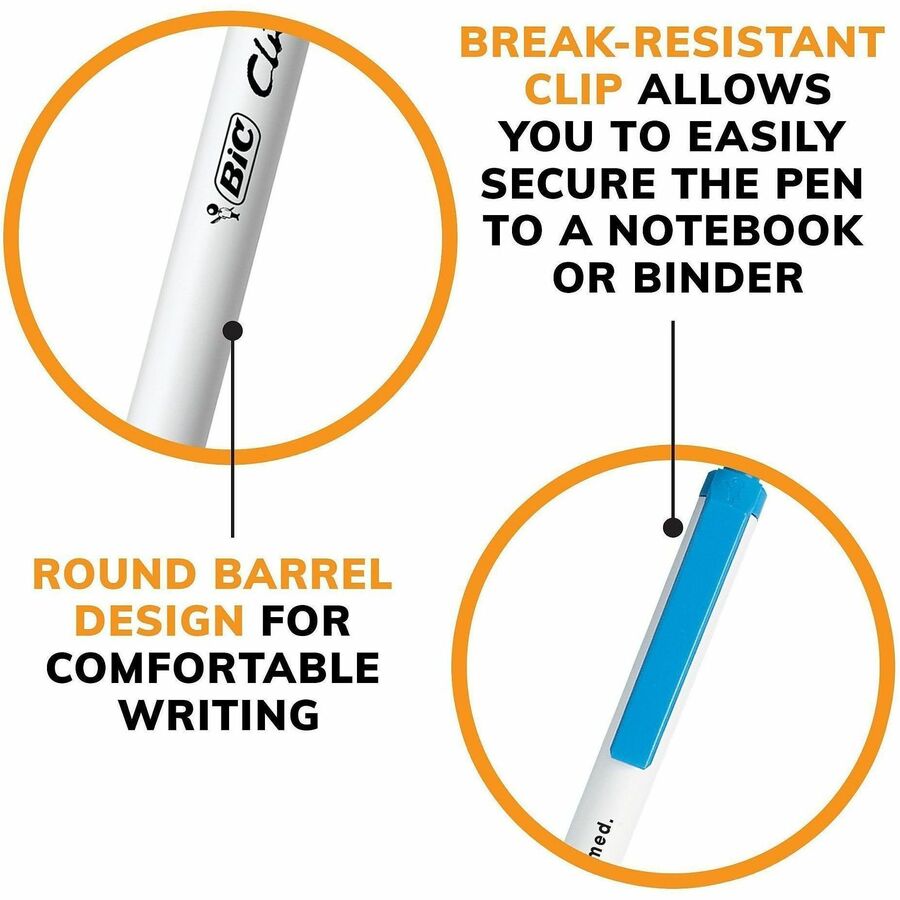 BIC Clic Stic Retractable Ballpoint Pens - Medium Round Pen Point - Retractable - Blue Ink - Clear Barrel - 1 Dozen