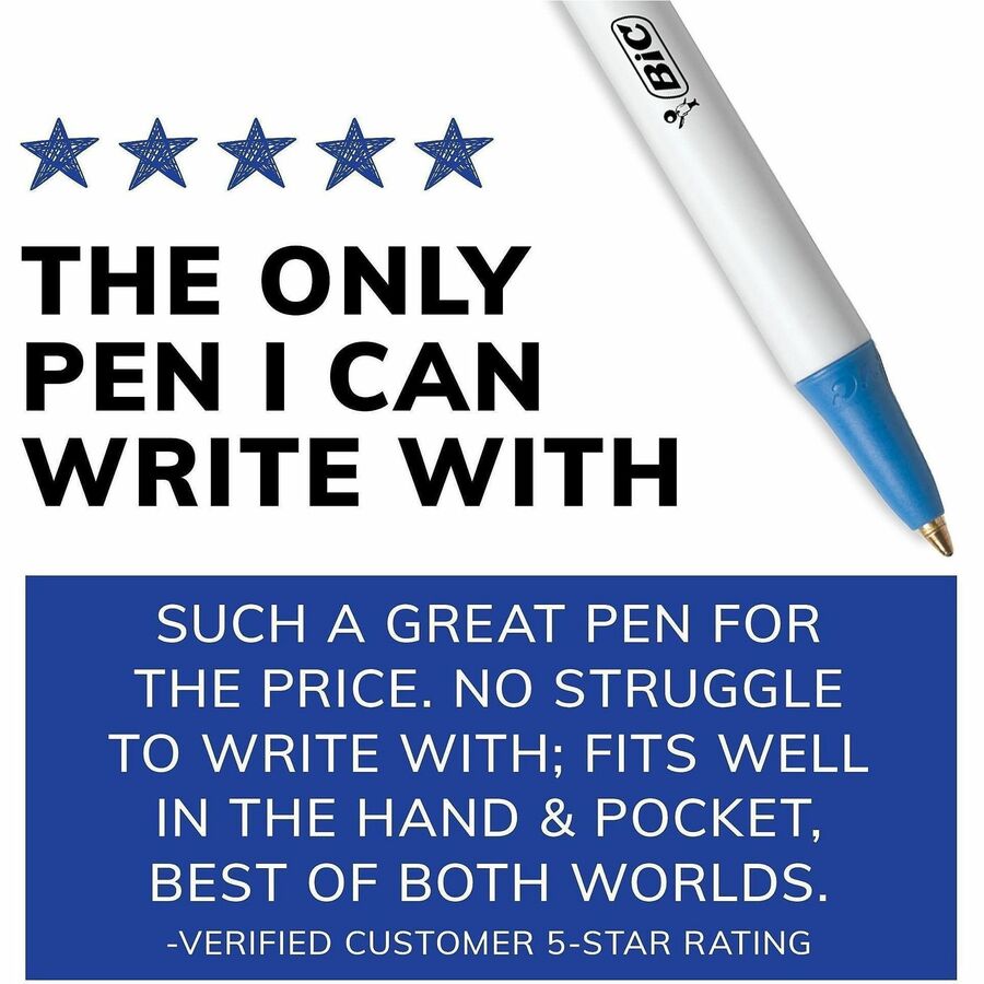 BIC Clic Stic Retractable Ballpoint Pens - Medium Round Pen Point - Retractable - Blue Ink - Clear Barrel - 1 Dozen