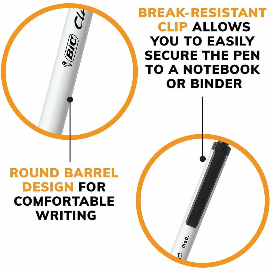 BIC Clic Stic Retractable Ballpoint Pens - Medium Pen Point - Retractable - Black Ink - White Barrel - 1 Dozen