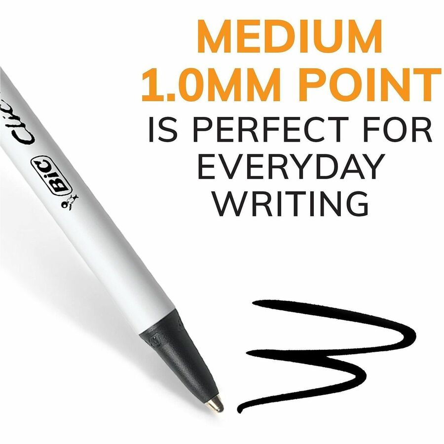 BIC Clic Stic Retractable Ballpoint Pens - Medium Pen Point - Retractable - Black Ink - White Barrel - 1 Dozen