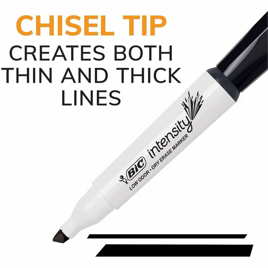 BIC Intensity Low Odor Dry Erase Markers - Chisel Marker Point - Black Ink - 1 Dozen