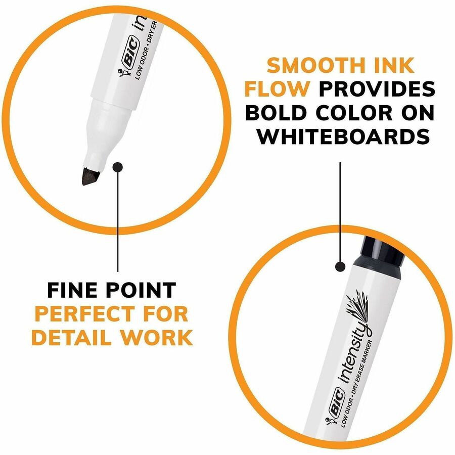 BIC Intensity Low Odor Dry Erase Markers - Chisel Marker Point - Black Ink - 1 Dozen
