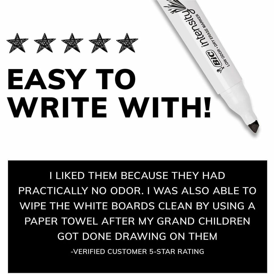 BIC Intensity Low Odor Dry Erase Markers - Chisel Marker Point - Black Ink - 1 Dozen