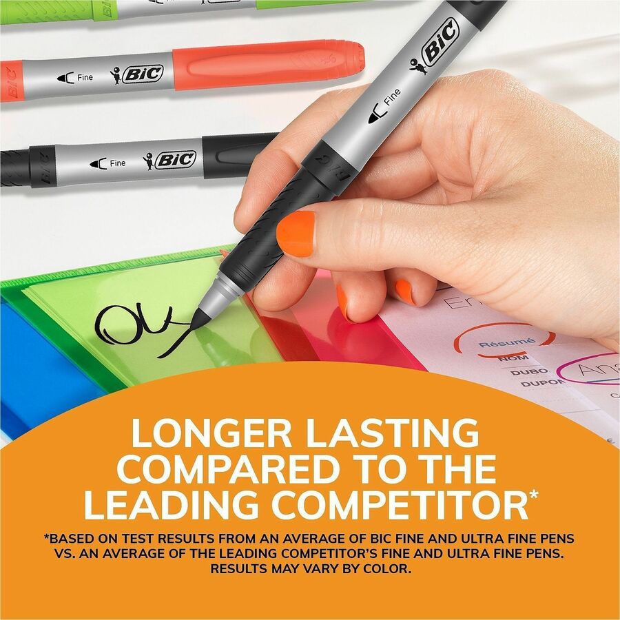 BIC Intensity Permanent Markers - Fine Marker Point - Red Ink - Silver Barrel - 1 Dozen