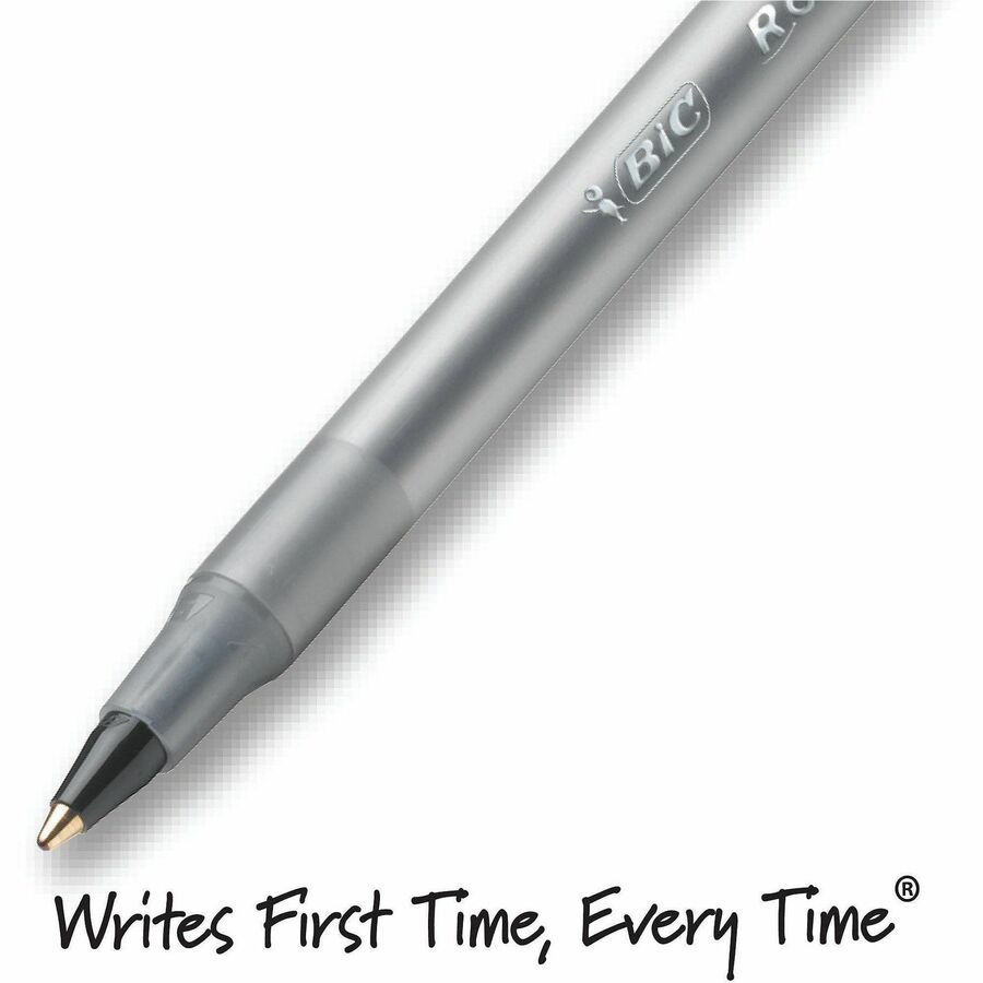 BIC Round Stic Ballpoint Pens - Fine Pen Point - Black Ink - Frost Barrel - 1 Dozen