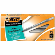 BIC Round Stic Ballpoint Pens - Fine Pen Point - Black Ink - Frost Barrel - 1 Dozen