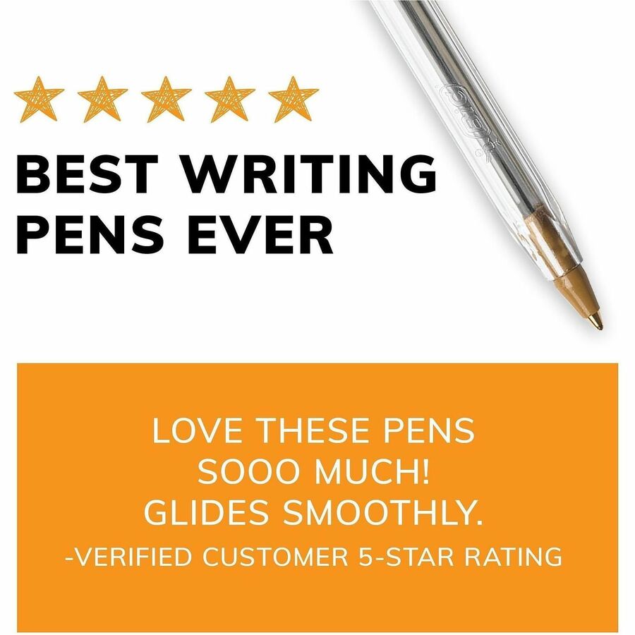 BIC Classic Cristal Ballpoint Pens - Medium Pen Point - Blue Ink - Clear Barrel - Metal Tip - 1 Dozen