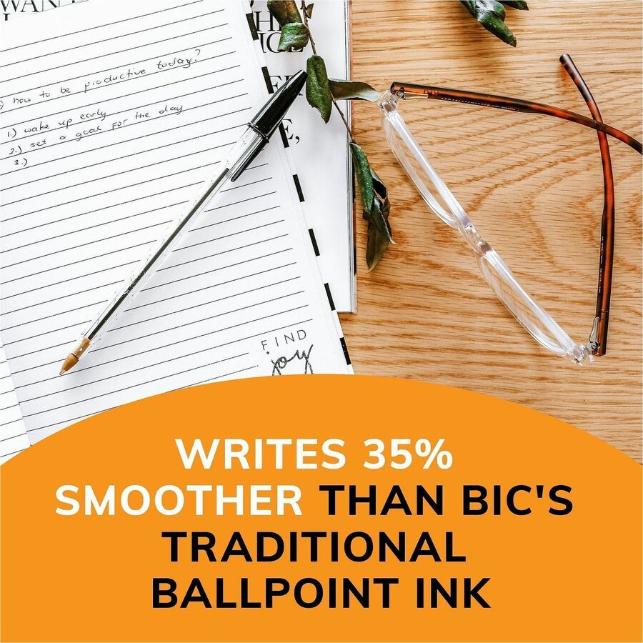 BIC Classic Cristal Ballpoint Pens - Medium Pen Point - Black Ink - Clear Barrel - Metal Tip - 1 Dozen