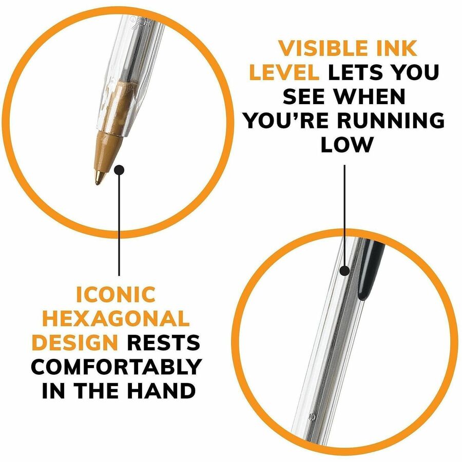 BIC Classic Cristal Ballpoint Pens - Medium Pen Point - Black Ink - Clear Barrel - Metal Tip - 1 Dozen