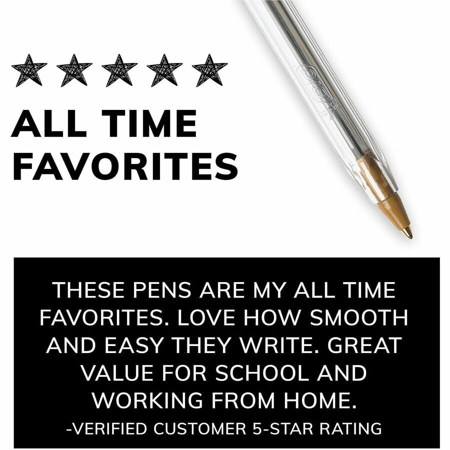 BIC Classic Cristal Ballpoint Pens - Medium Pen Point - Black Ink - Clear Barrel - Metal Tip - 1 Dozen