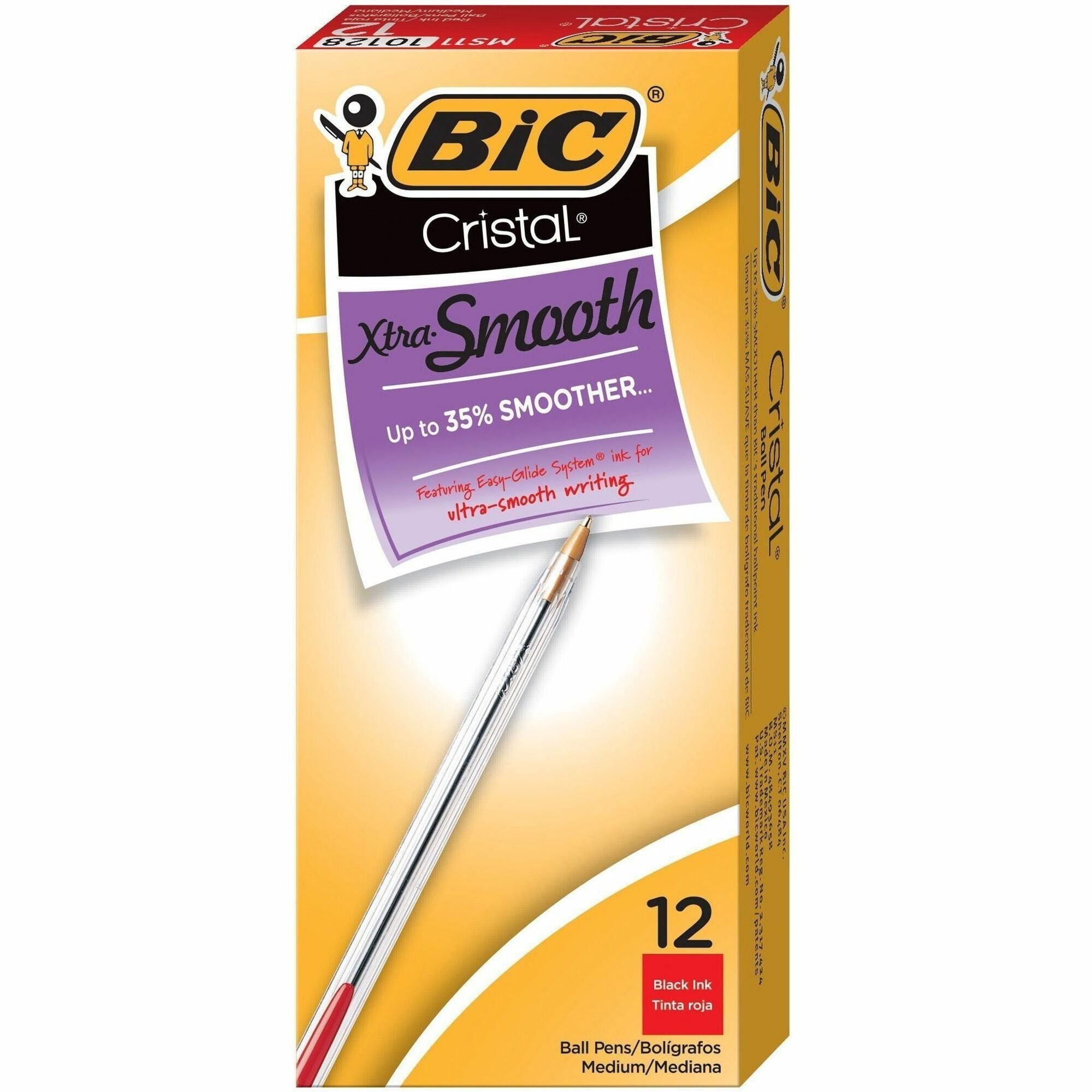 BIC Classic Cristal Ballpoint Pens - Medium Conical Pen Point - Red Ink - Clear Barrel - Metal Tip - 1 Dozen