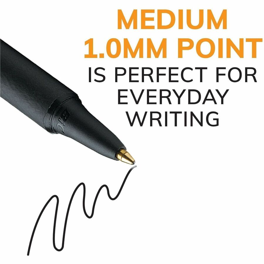 BIC SoftFeel Retractable Ball Pens - Medium Pen Point - Retractable - Black Ink - Black Rubber Barrel - 1 Dozen