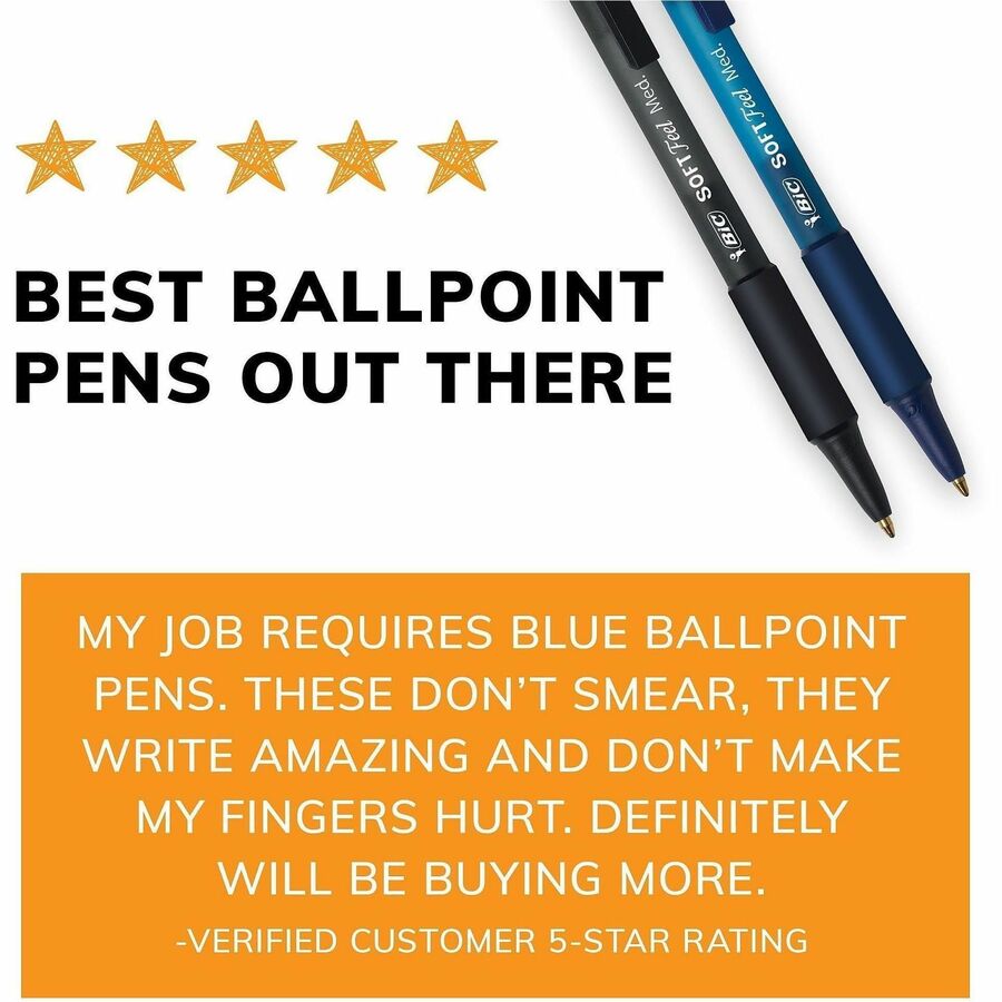 BIC SoftFeel Retractable Ball Pens - Medium Pen Point - Retractable - Black Ink - Black Rubber Barrel - 1 Dozen
