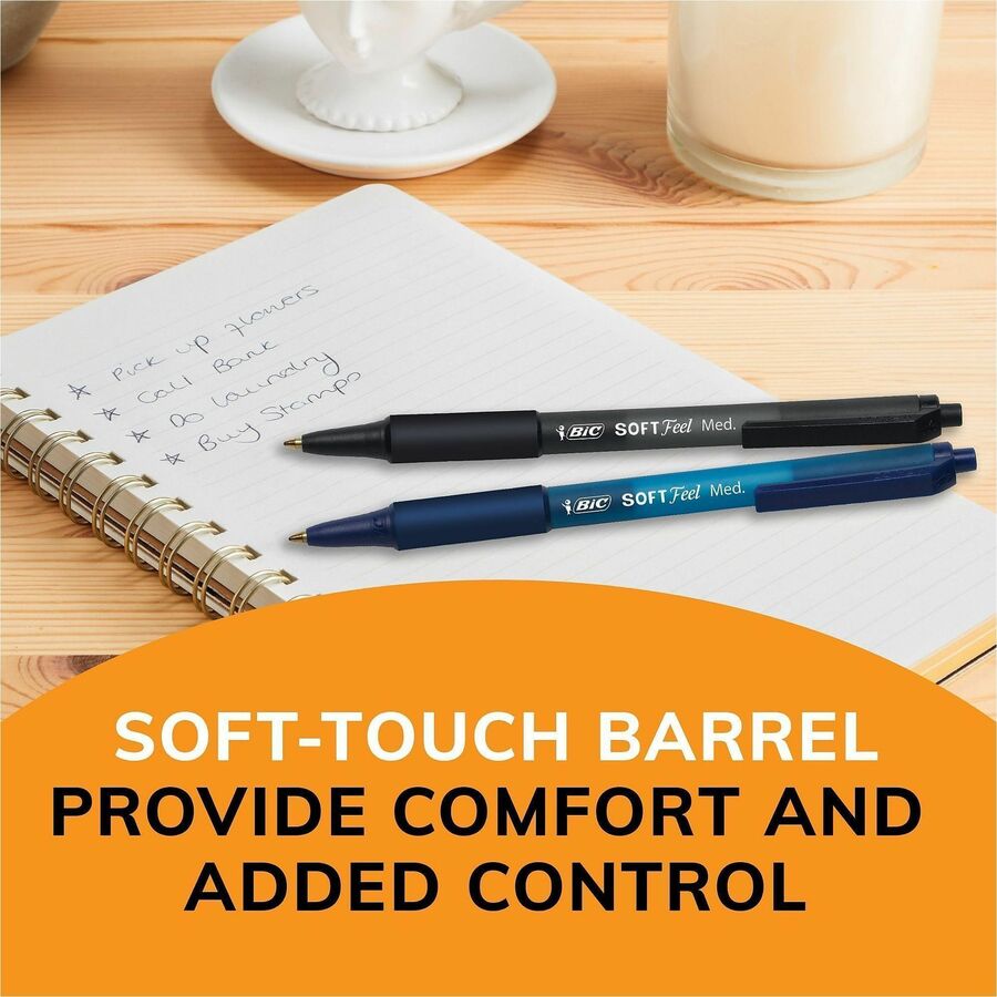 BIC SoftFeel Retractable Ball Pens - Medium Pen Point - Retractable - Blue Ink - Blue Rubber Barrel - 1 Dozen