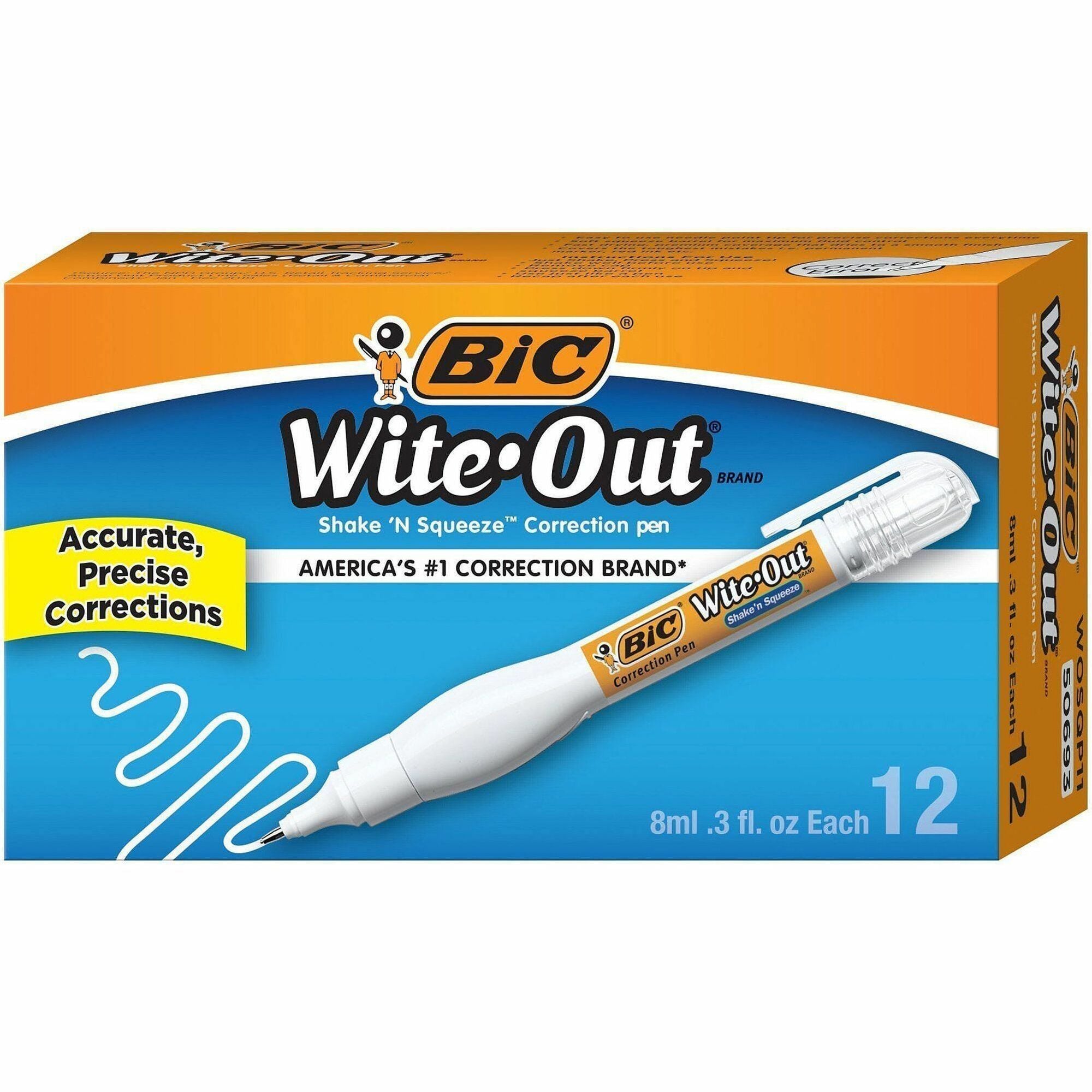 Wite-Out Shake 'n Squeeze Correction Pen - Pen Applicator - 8 mL - White - Fast-drying - 1 Each