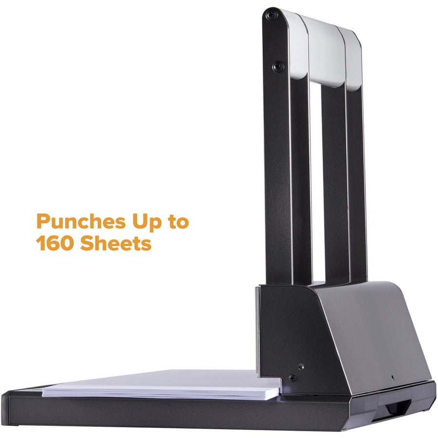 3 Punch Head(s) - 160 Sheet of 20lb Paper - 9/32" Punch Size - Round Shape - Steel, Metal - 15" Width x 6" Height - Black, Silver