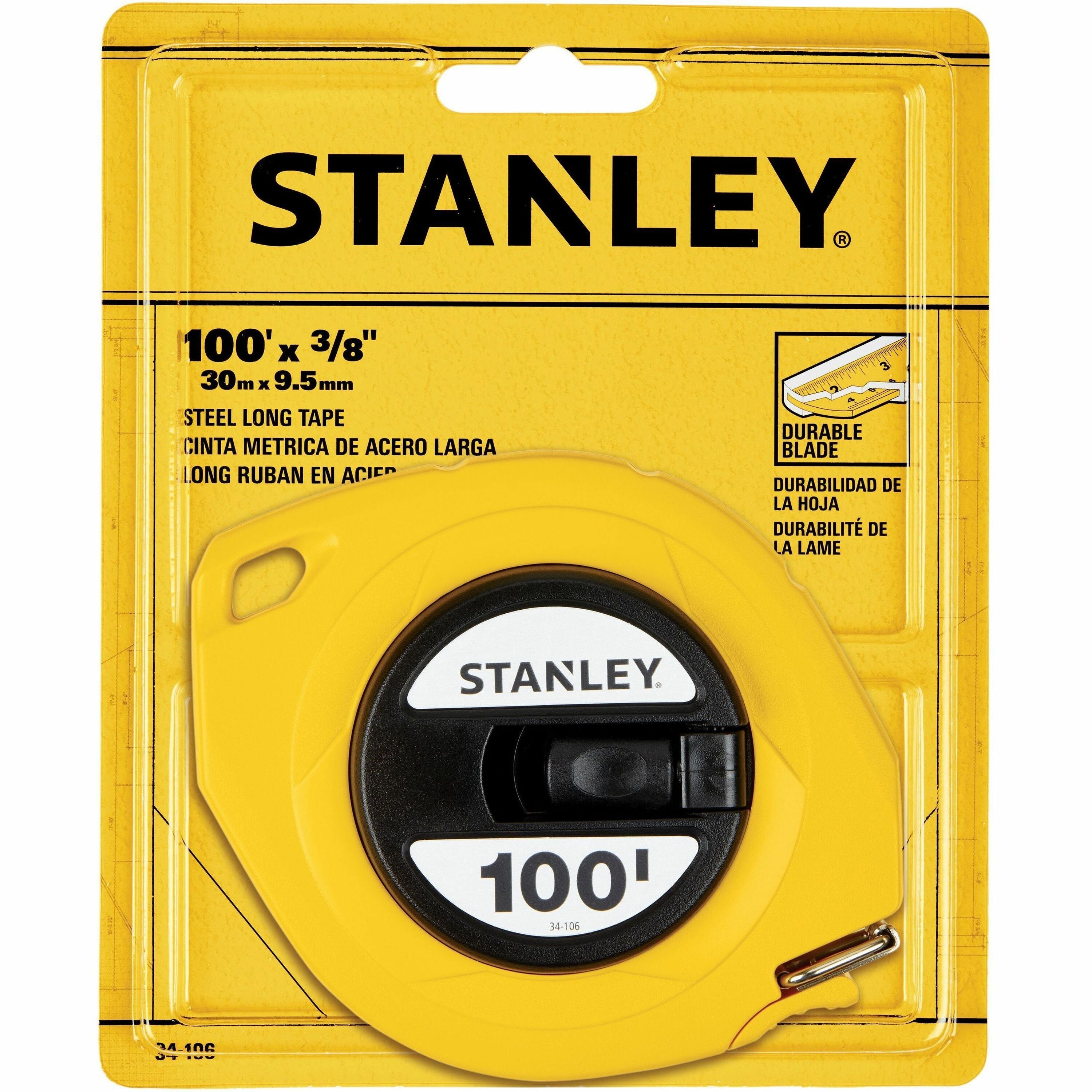 100 ft Length x 0.4" Width - 1/8 Graduations - Imperial Measuring System - Plastic, Polymer - Yellow - 1 Each