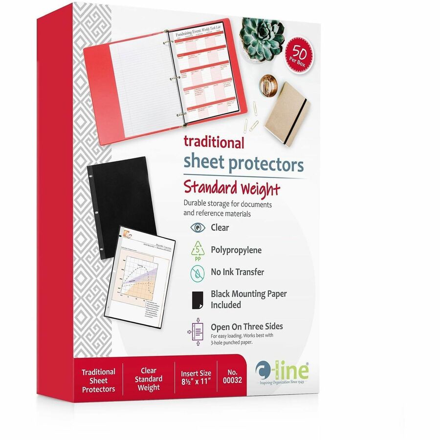 C-Line Sheet Protectors - For Letter 8 1/2" x 11" Sheet - 3 x Holes - Ring Binder - Clear - Poly - 50 / Box