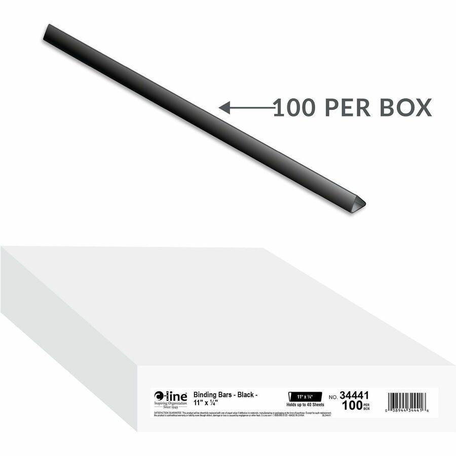 C-Line Slide-on Binding Bars - 11" Height x 0.3" Width x 2" Length - 0.25" Maximum Capacity - 40 x Sheet Capacity - Black - 100 / Box