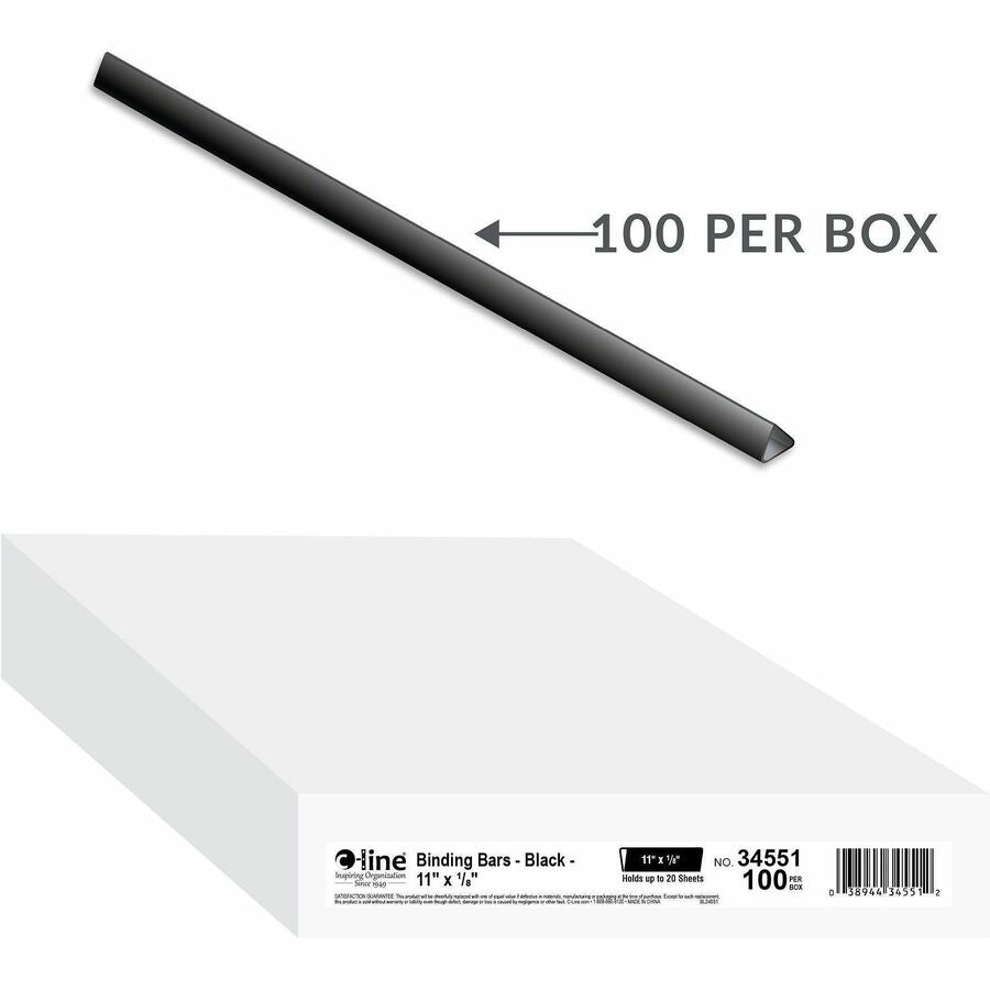 C-Line Slide-on Binding Bars - 11" Height x 0.1" Width x 11" Length - 0.12" Maximum Capacity - Black - 100 / Box