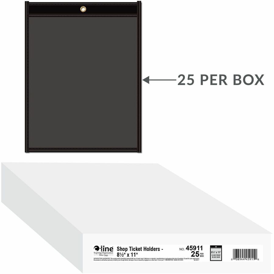 C-Line Letter Vinyl File Pocket - 8 1/2" x 11" - Pressboard, Vinyl, Metal - Clear, Black - Reinforced, Heavy Duty - 25 / Box