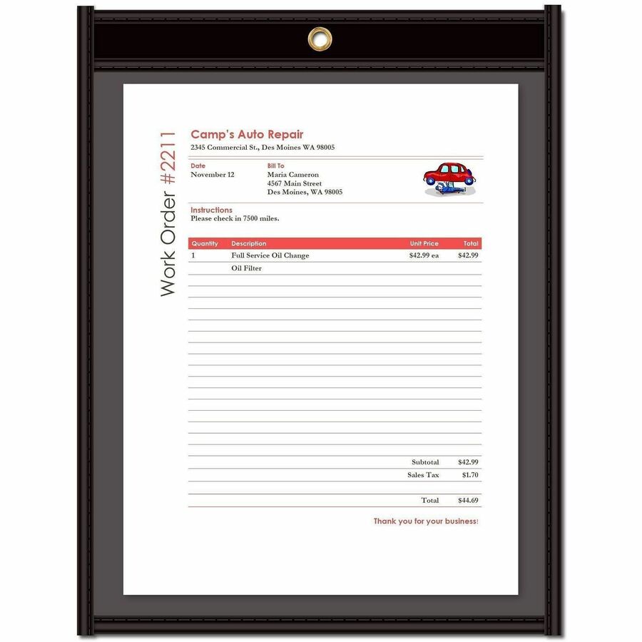 C-Line Letter Vinyl File Pocket - 8 1/2" x 11" - Pressboard, Vinyl, Metal - Clear, Black - Reinforced, Heavy Duty - 25 / Box
