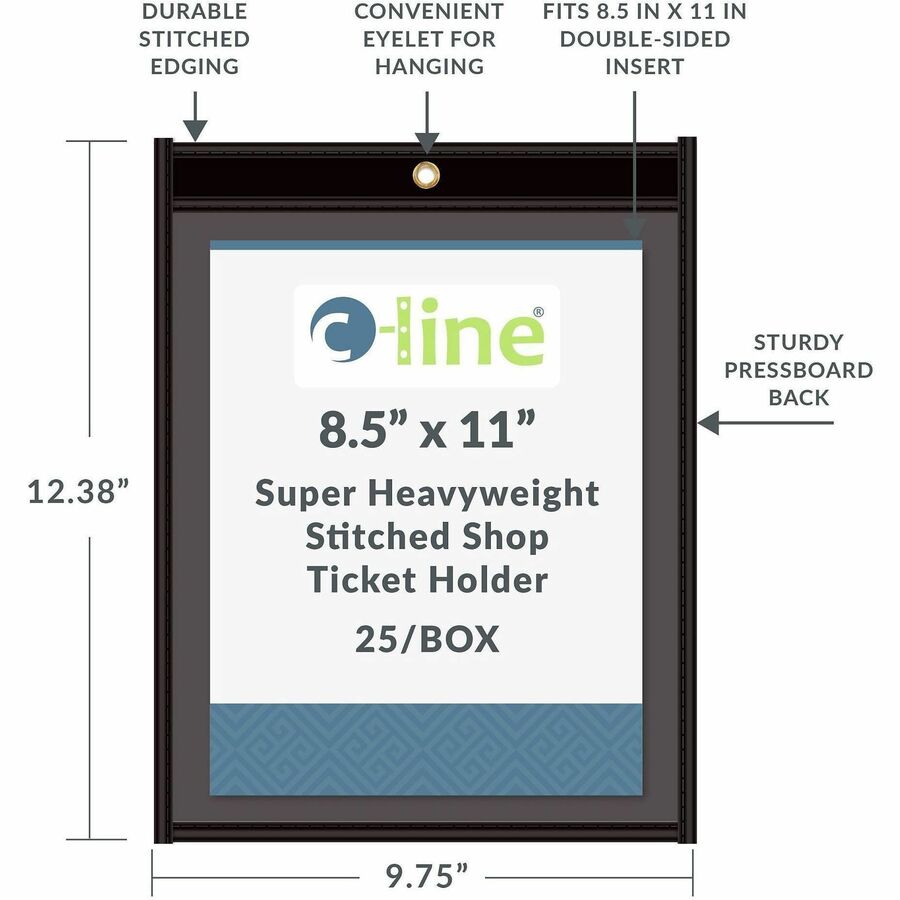 C-Line Letter Vinyl File Pocket - 8 1/2" x 11" - Pressboard, Vinyl, Metal - Clear, Black - Reinforced, Heavy Duty - 25 / Box