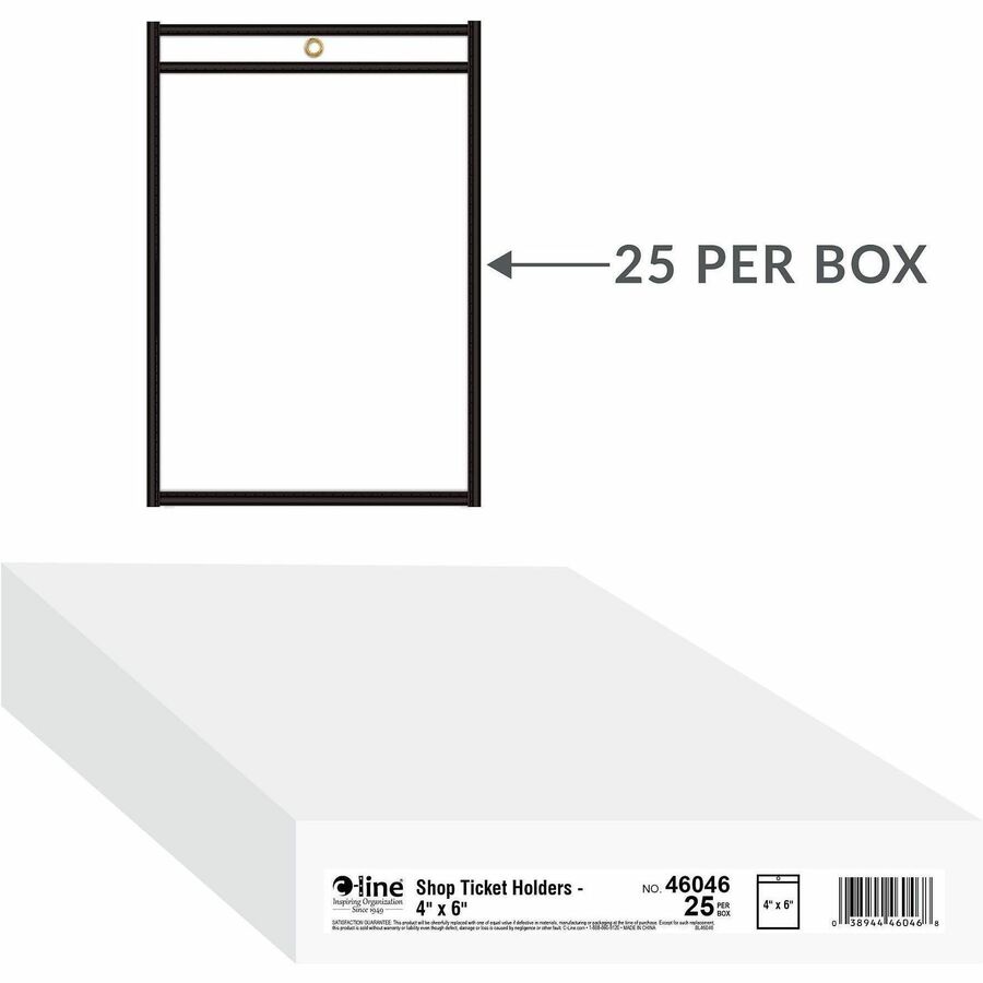 C-Line Stitched Vinyl Shop Ticket Holders - Support 4" x 6" Media - Vinyl - Clear, Black - Sturdy, Heavyweight - 25 / Box