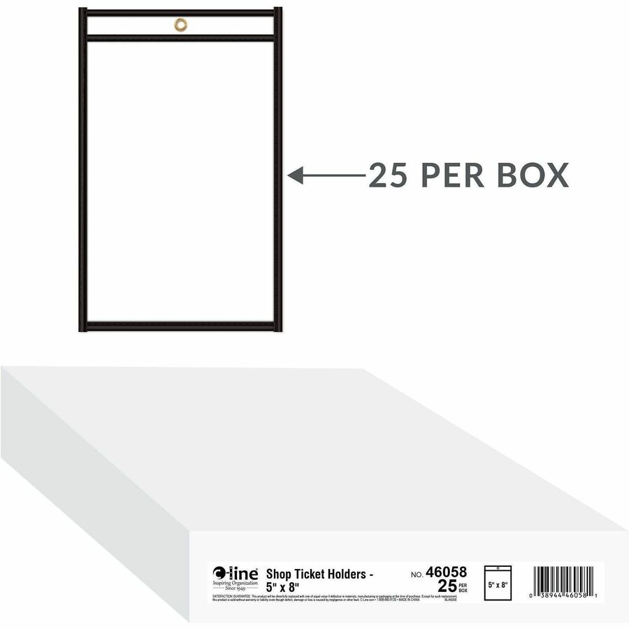 C-Line Stitched Vinyl Shop Ticket Holders - Support 5" x 8" Media - Vinyl - Black, Clear - Sturdy, Heavyweight - 25 / Box