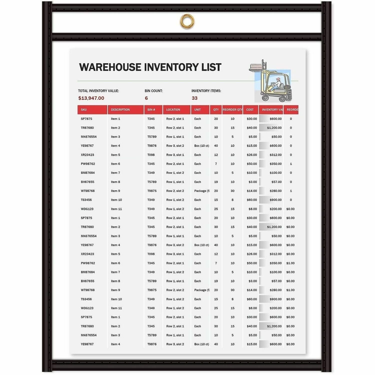 C-Line Stitched Vinyl Shop Ticket Holders - Support 11" x 14" Media - Vinyl - Black, Clear - Sturdy - 25 / Box