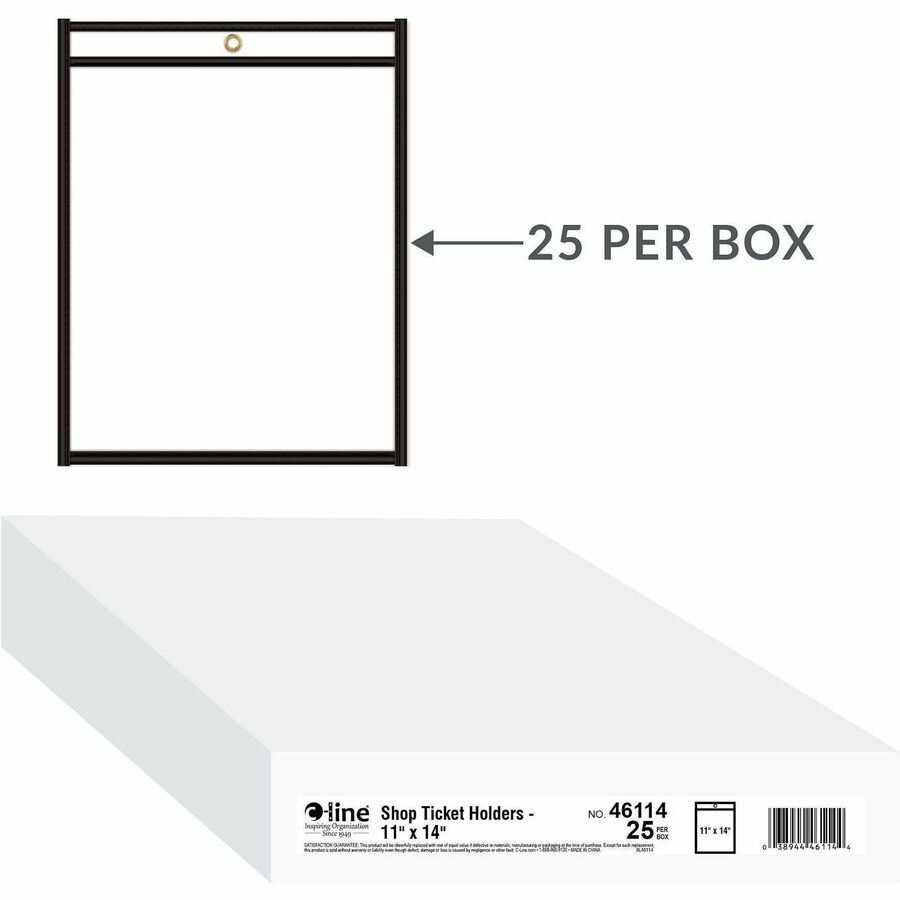 C-Line Stitched Vinyl Shop Ticket Holders - Support 11" x 14" Media - Vinyl - Black, Clear - Sturdy - 25 / Box