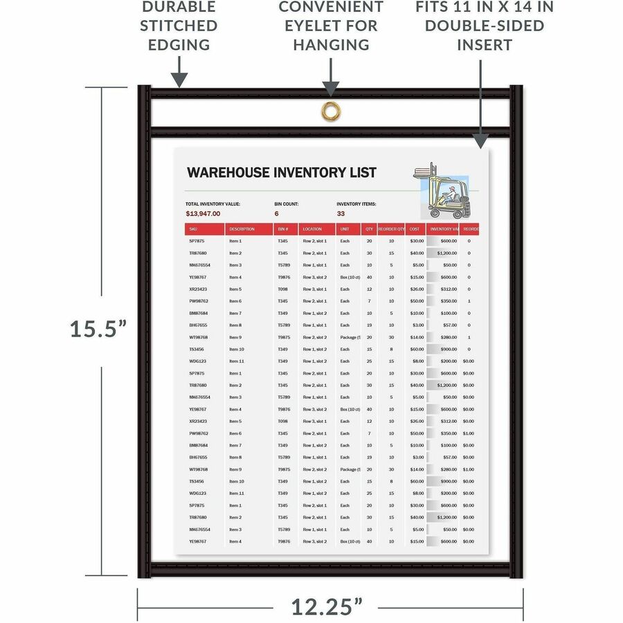 C-Line Stitched Vinyl Shop Ticket Holders - Support 11" x 14" Media - Vinyl - Black, Clear - Sturdy - 25 / Box