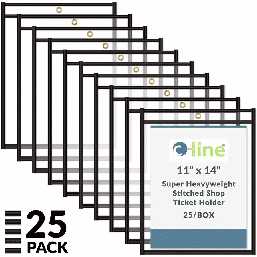 C-Line Stitched Vinyl Shop Ticket Holders - Support 11" x 14" Media - Vinyl - Black, Clear - Sturdy - 25 / Box