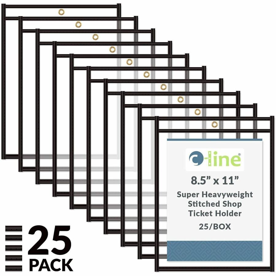 C-Line Stitched Vinyl Shop Ticket Holders - Support 8.50" x 11" Media - Vinyl - Black, Clear - Sturdy - 25 / Box