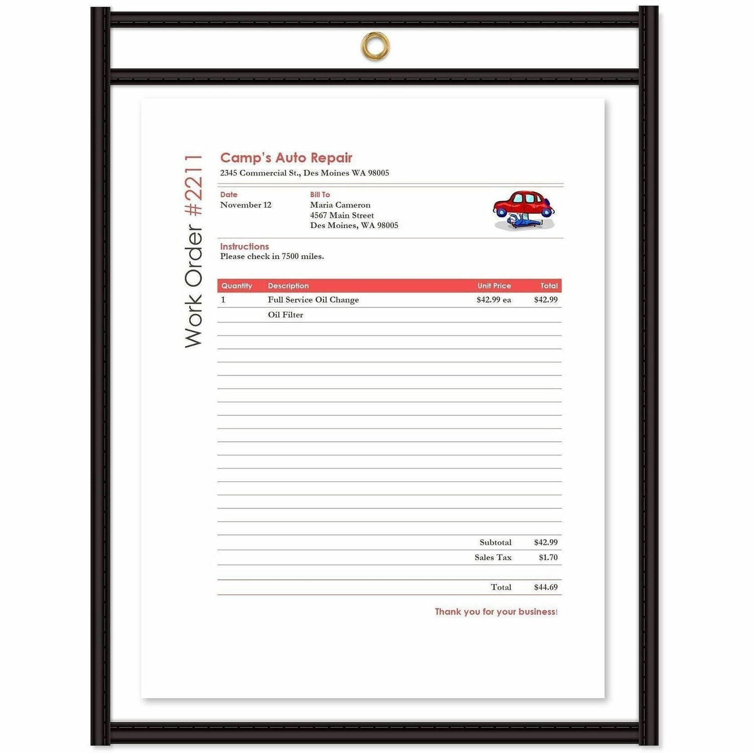 C-Line Stitched Vinyl Shop Ticket Holders - Support 8.50" x 11" Media - Vinyl - Black, Clear - Sturdy - 25 / Box
